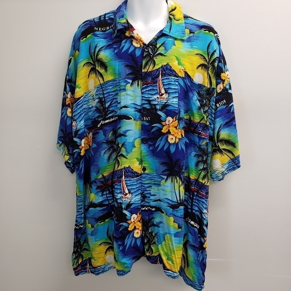 Jamaica Hawaiian Shirt Floral Palm Trees Button Up Mens Size 3X - Picture 1 of 7